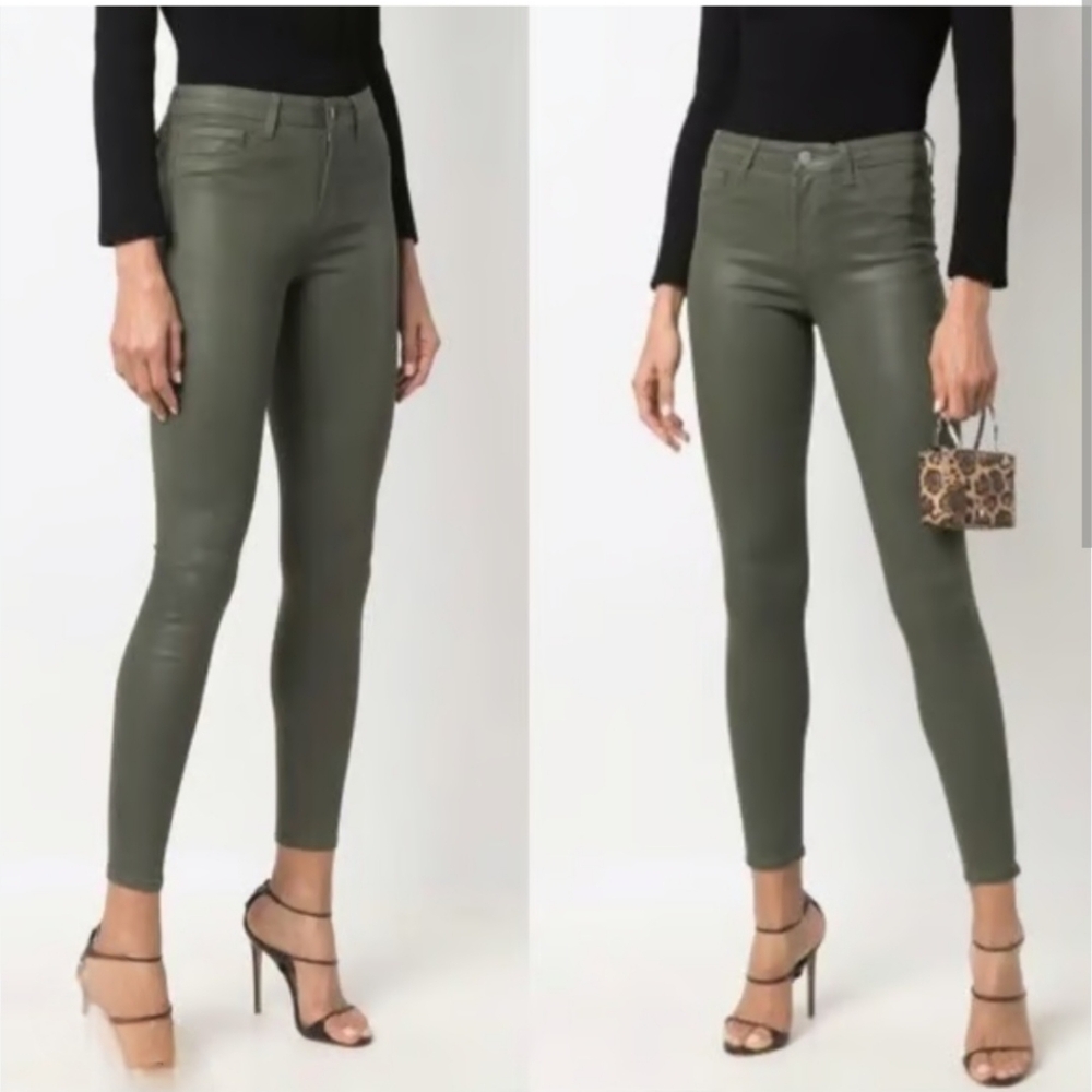 L'AGENCE Margot Forest Green Coated Skinny Pants